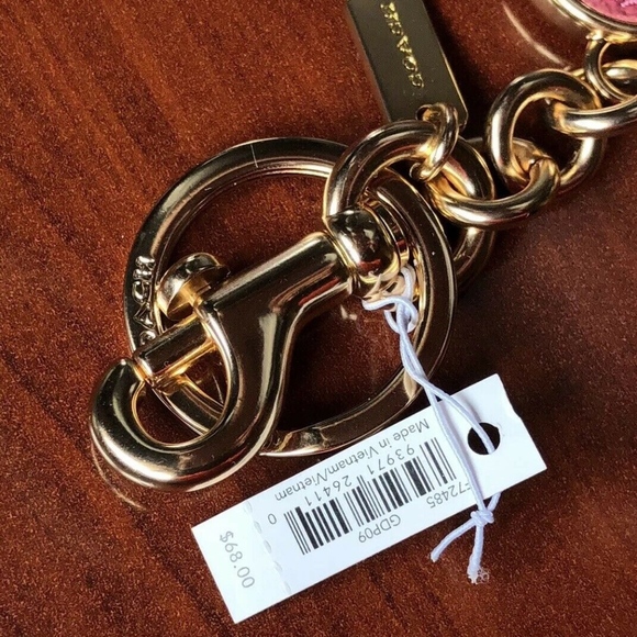 Coach Split Key Ring, Pink Studded Leather Heart - Picture 7 of 7